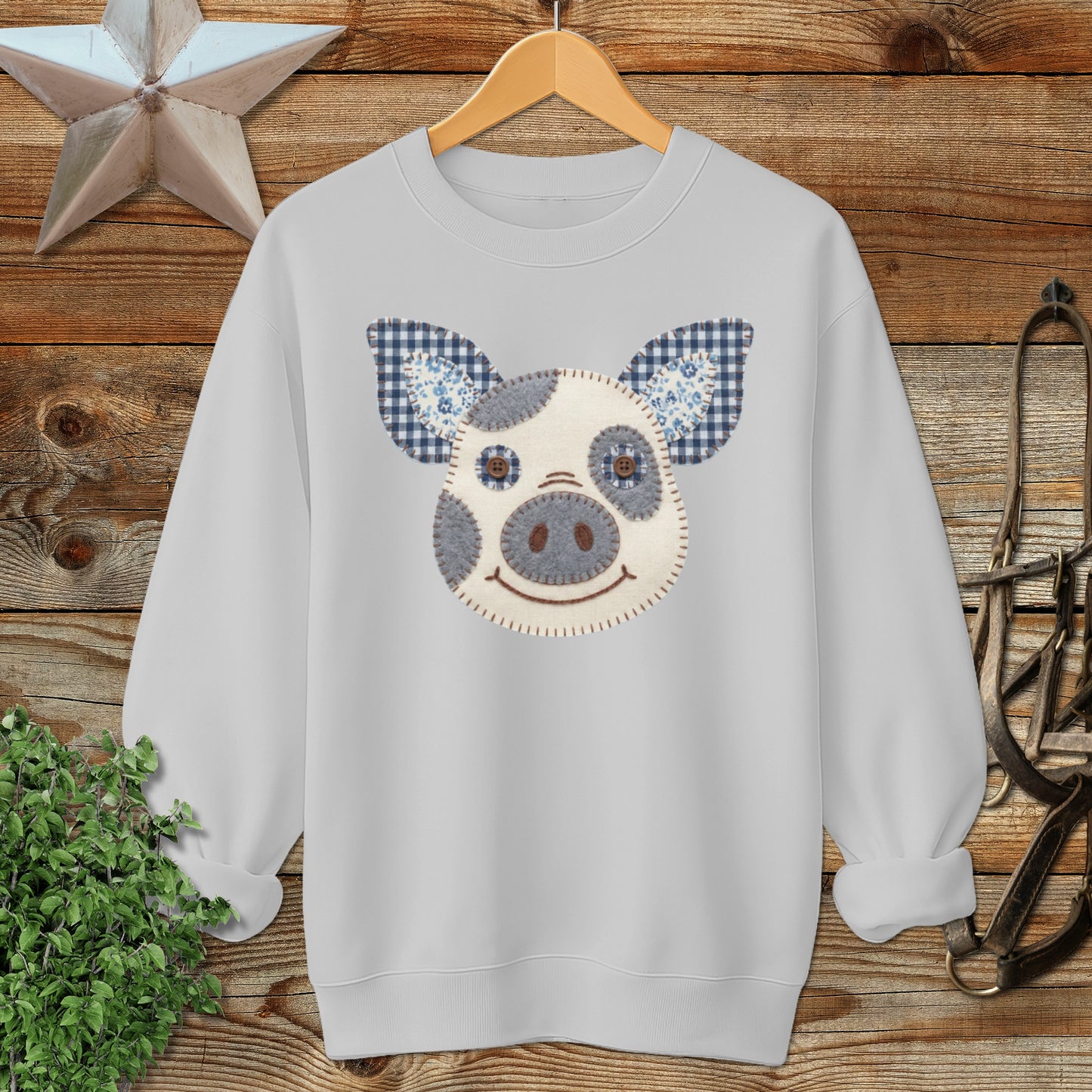 Faux Patchwork Pig Sweatshirt