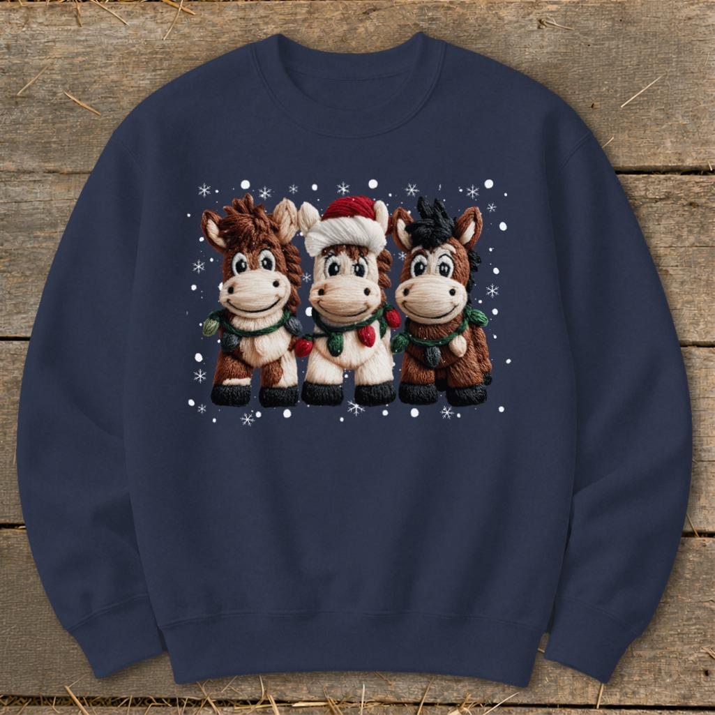 Faux Yarn Christmas Horse Sweatshirt