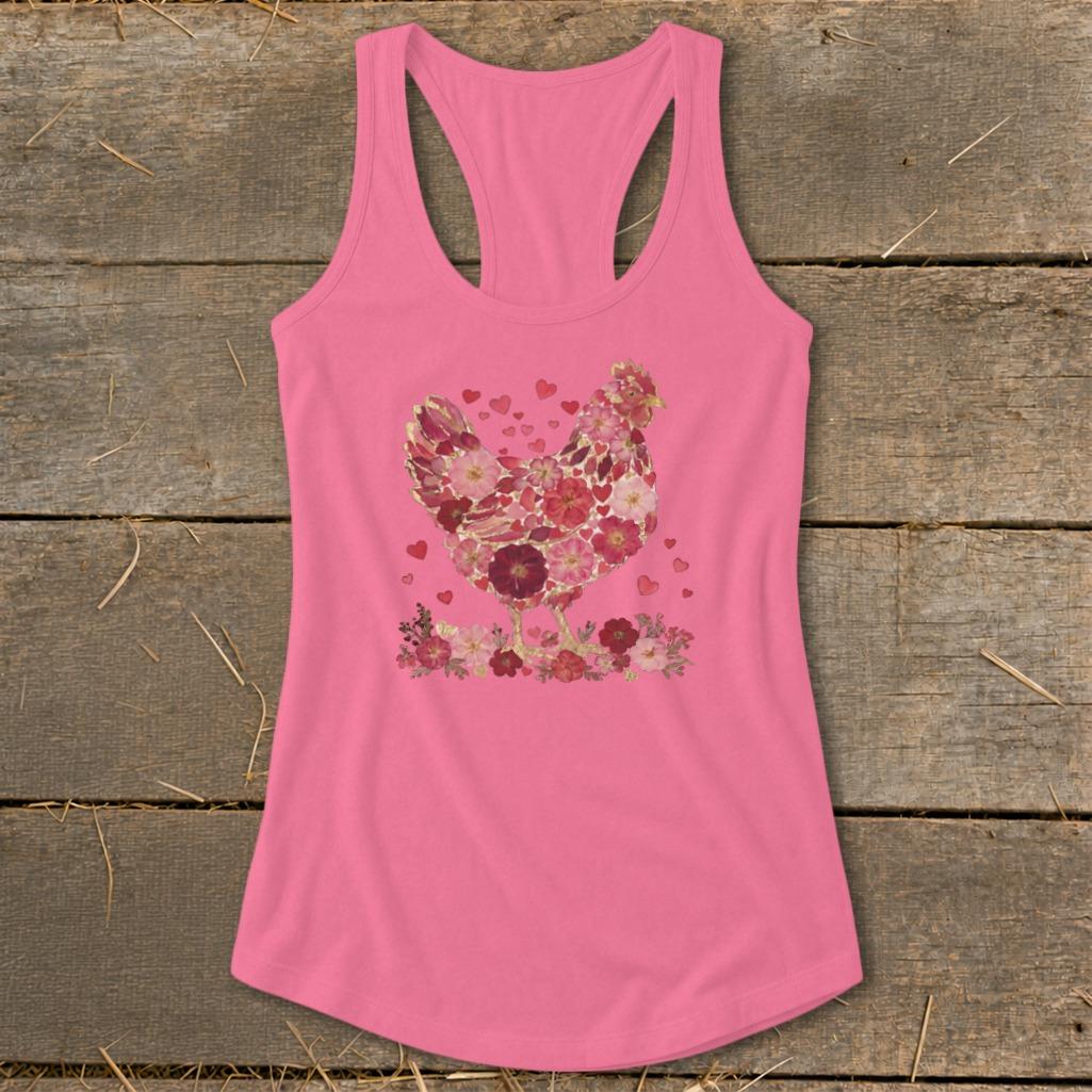 Flowers & Hearts Chicken Racerback Tank