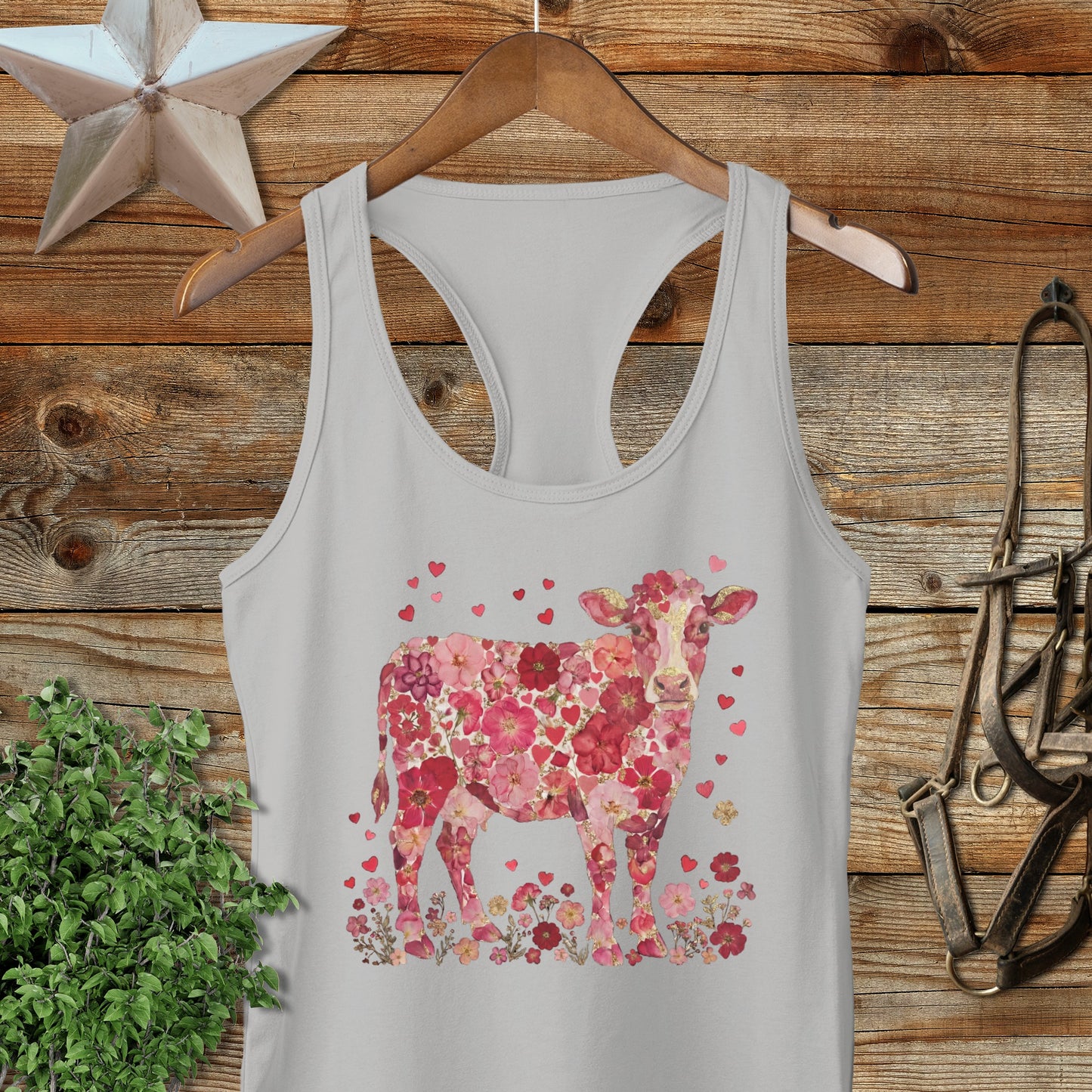 Flowers & Hearts Cow Racerback Tank