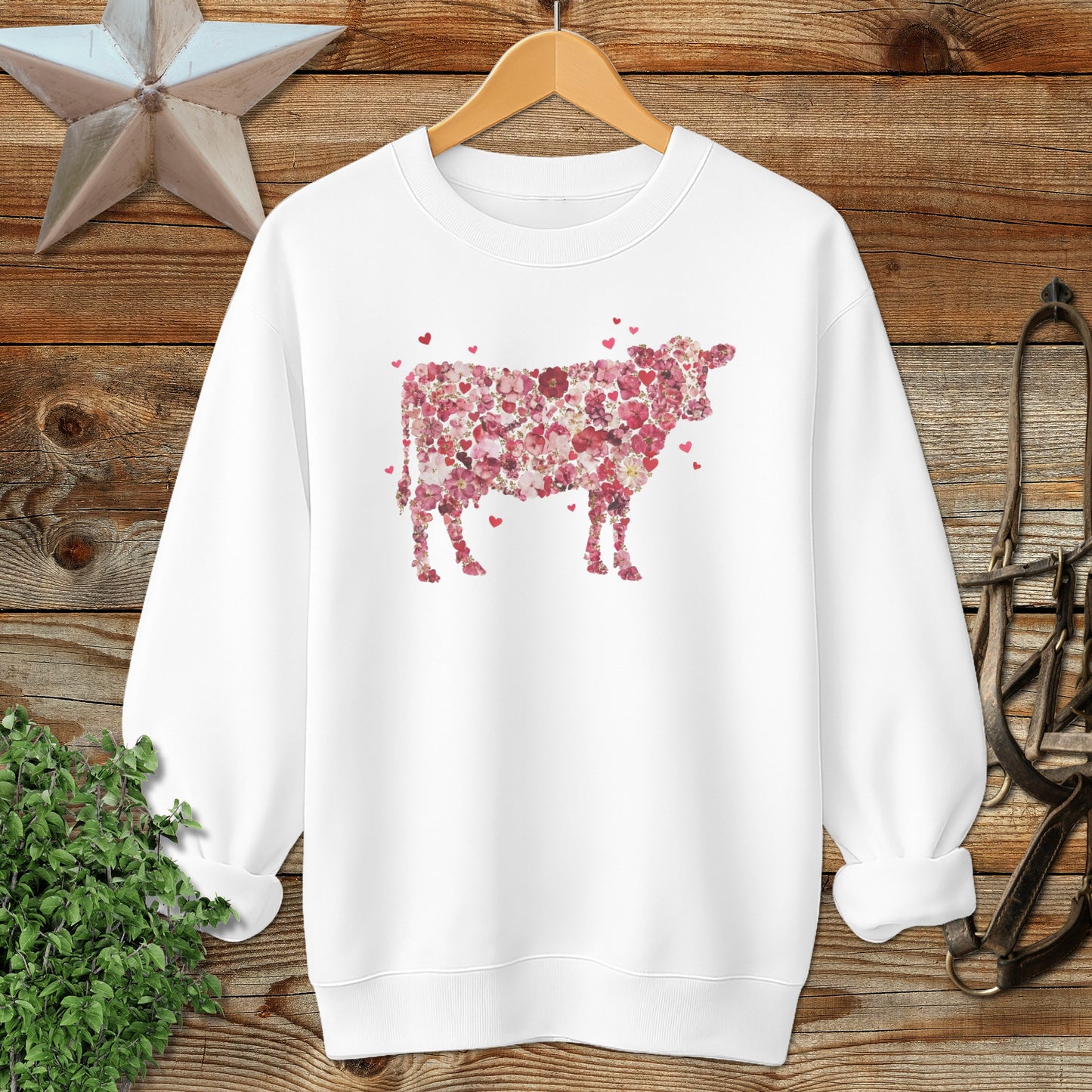 Flowers & Hearts Cow Sweatshirt