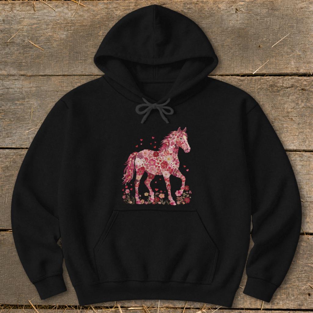 Flowers & Hearts Horse Hoodie