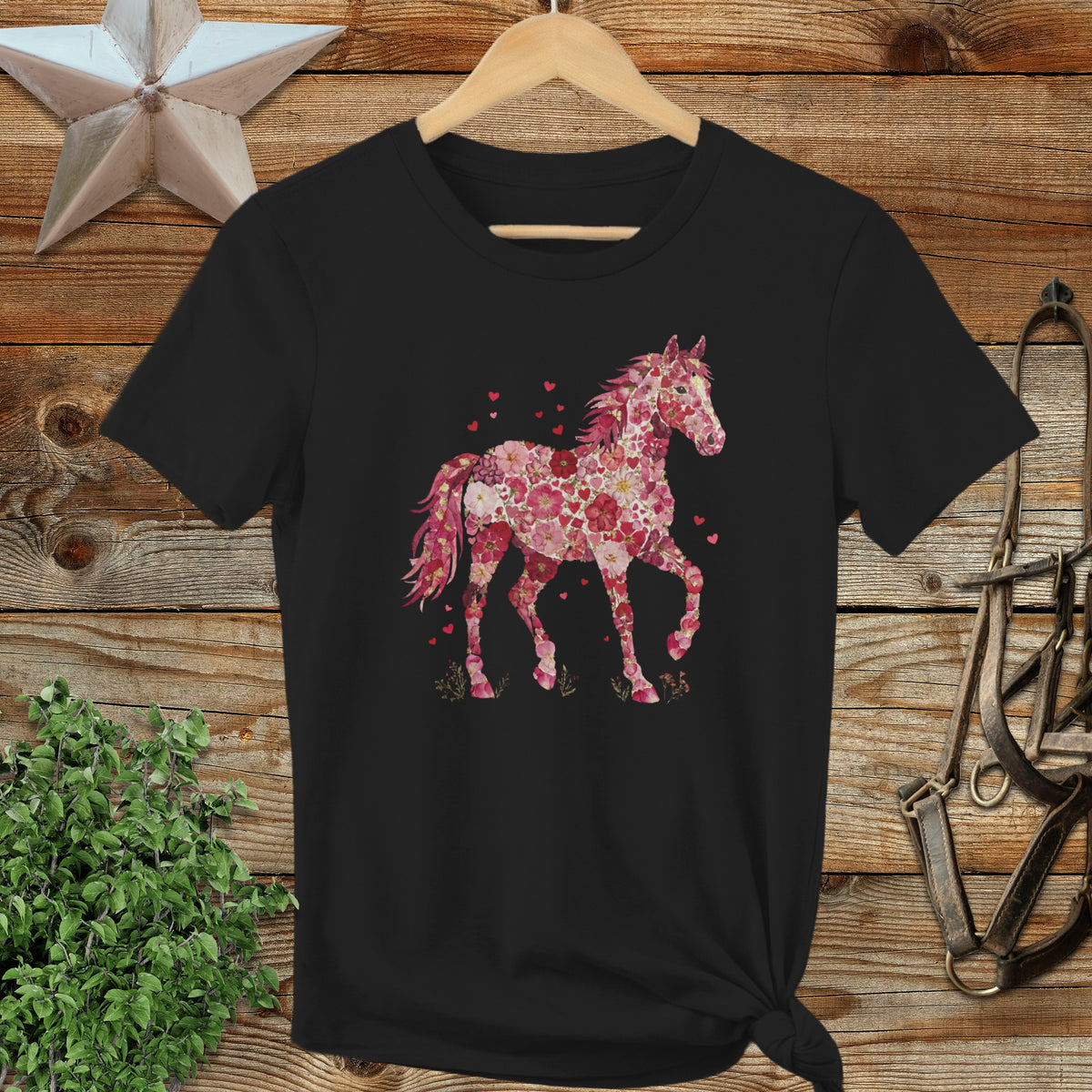 Flowers & Hearts Horse Ladies Tee