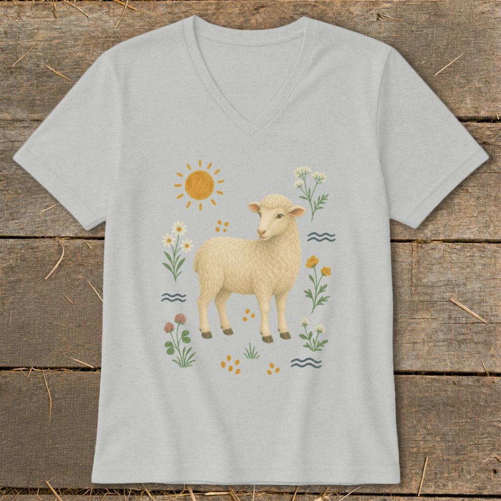 Folk Art Sheep V-neck