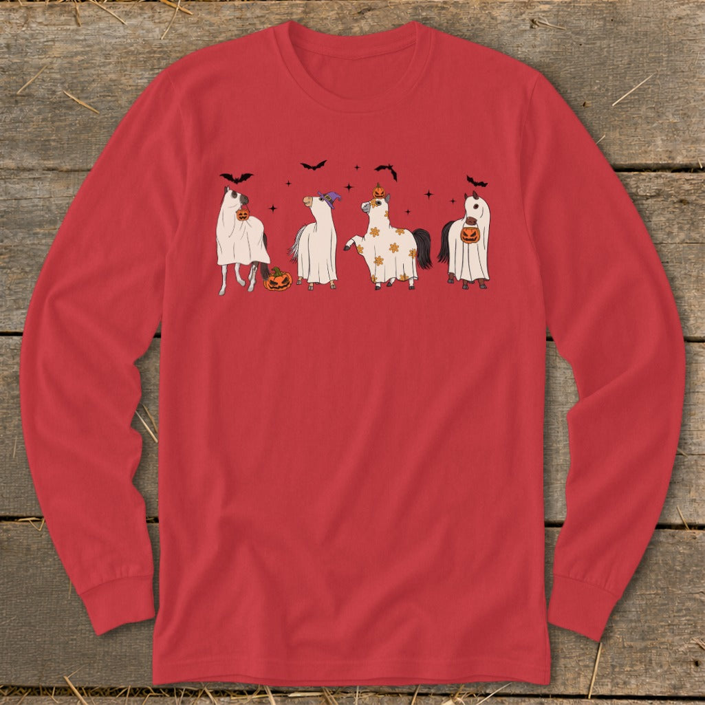 Ghostly Horses Halloween Long Sleeve Tee