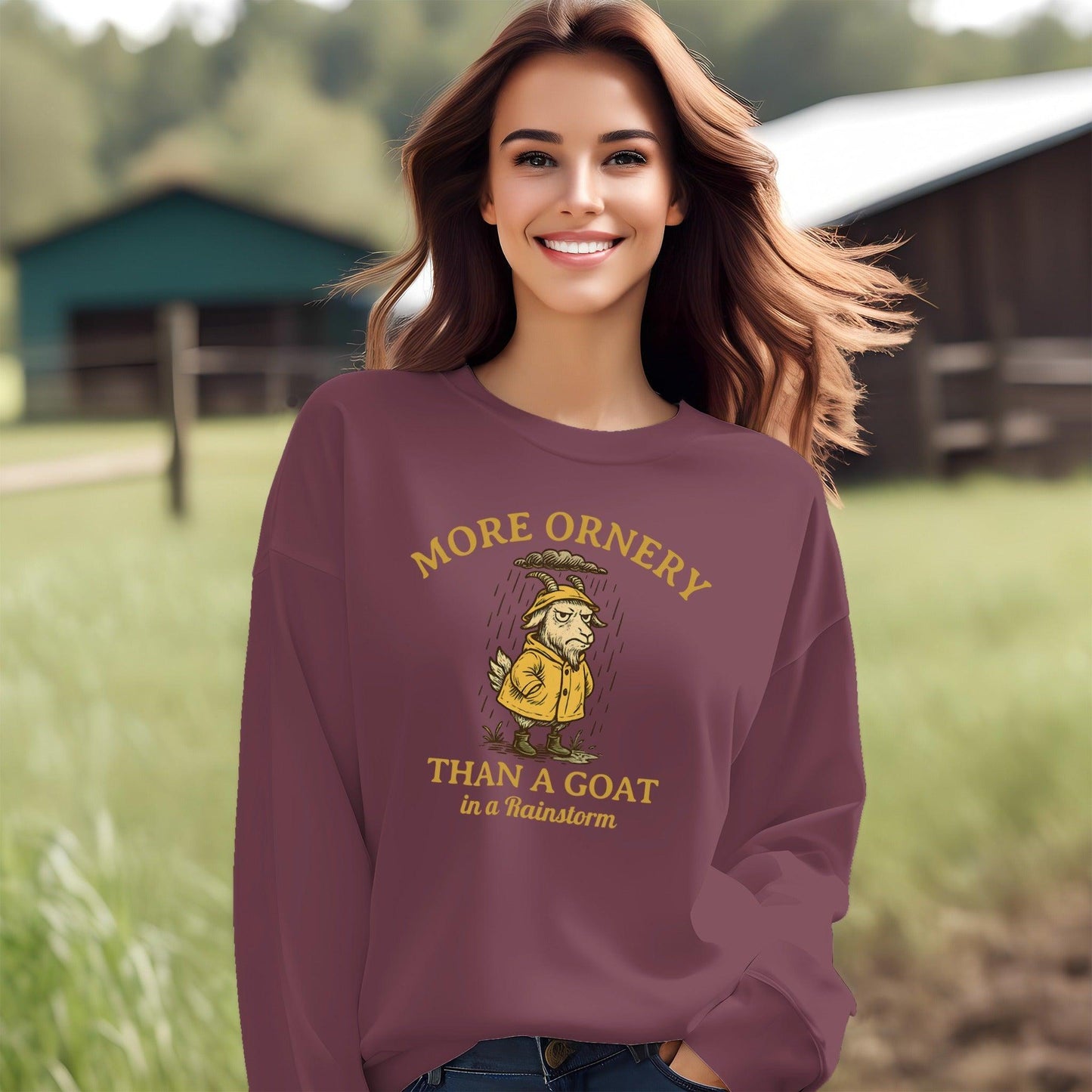 Goat in a Rainstorm Sweatshirt