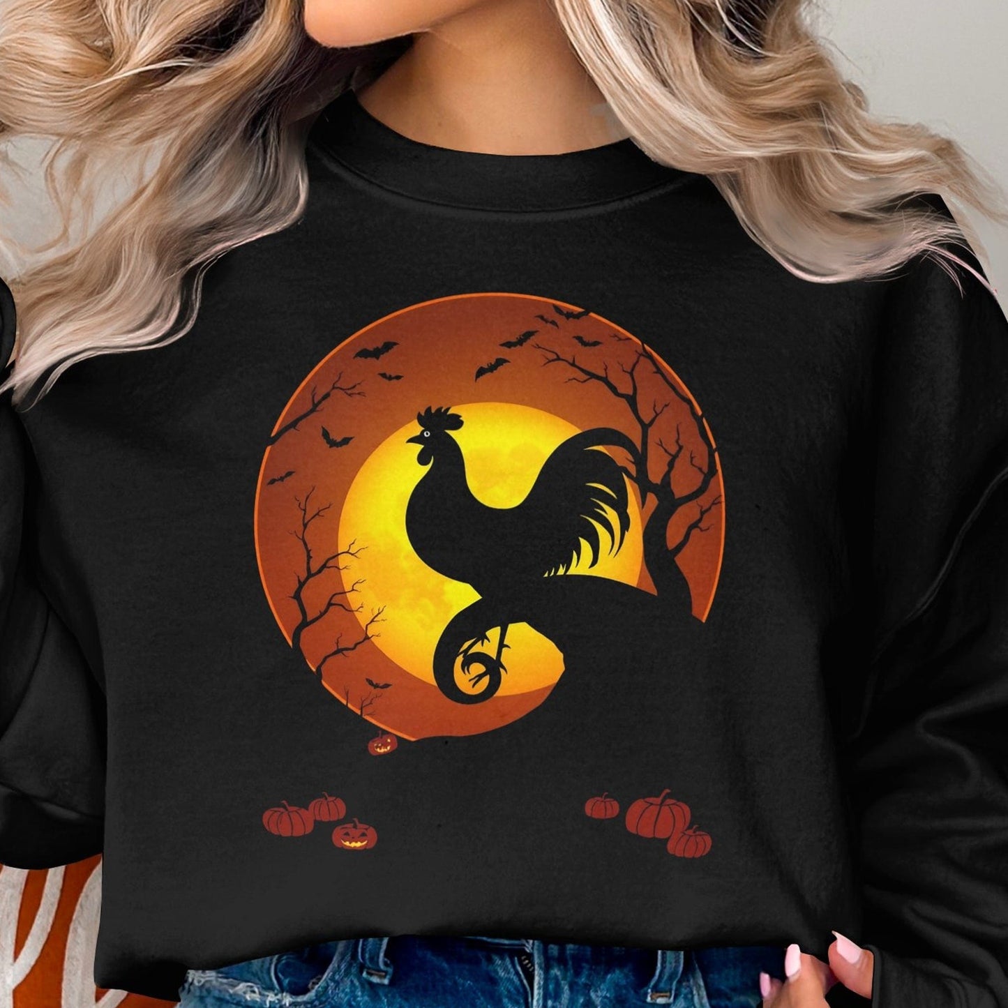 Halloween Rooster in the Moon Shirt