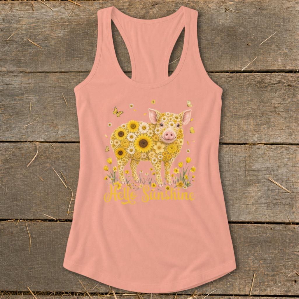 Hello Sunshine Pig Racerback Tank