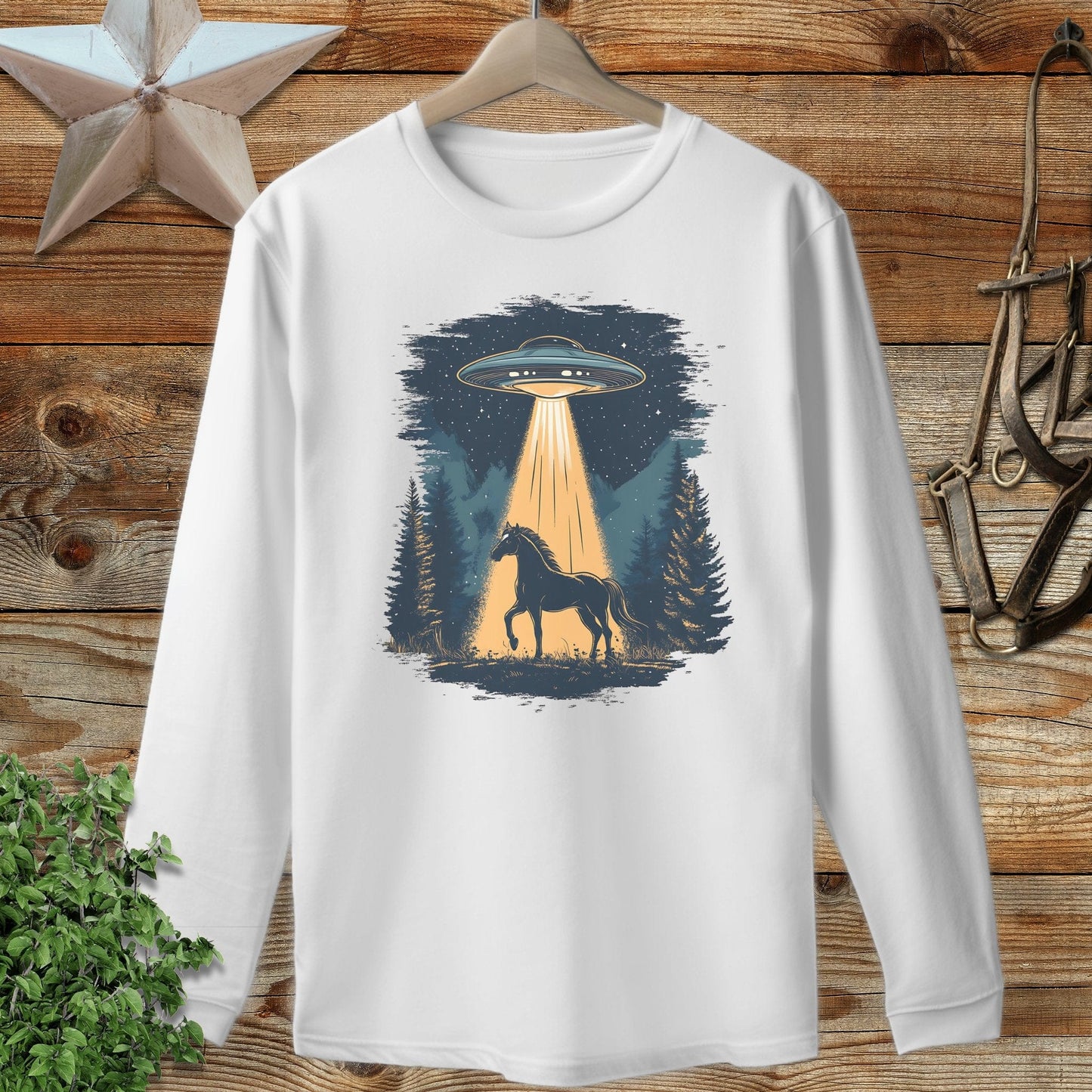 Horse Alien Abduction Long Sleeve Tee