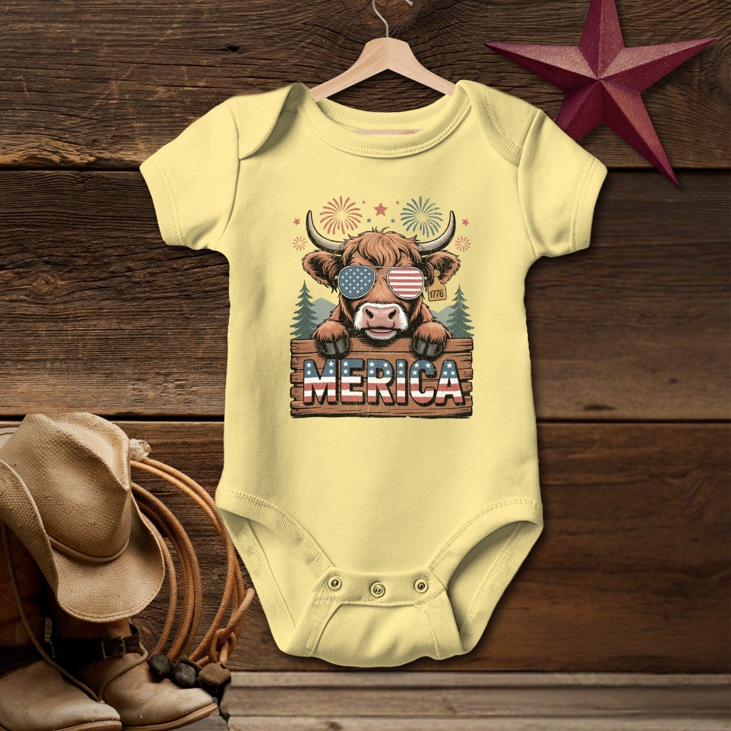 Merica Highland Cow Bodysuit (Baby)
