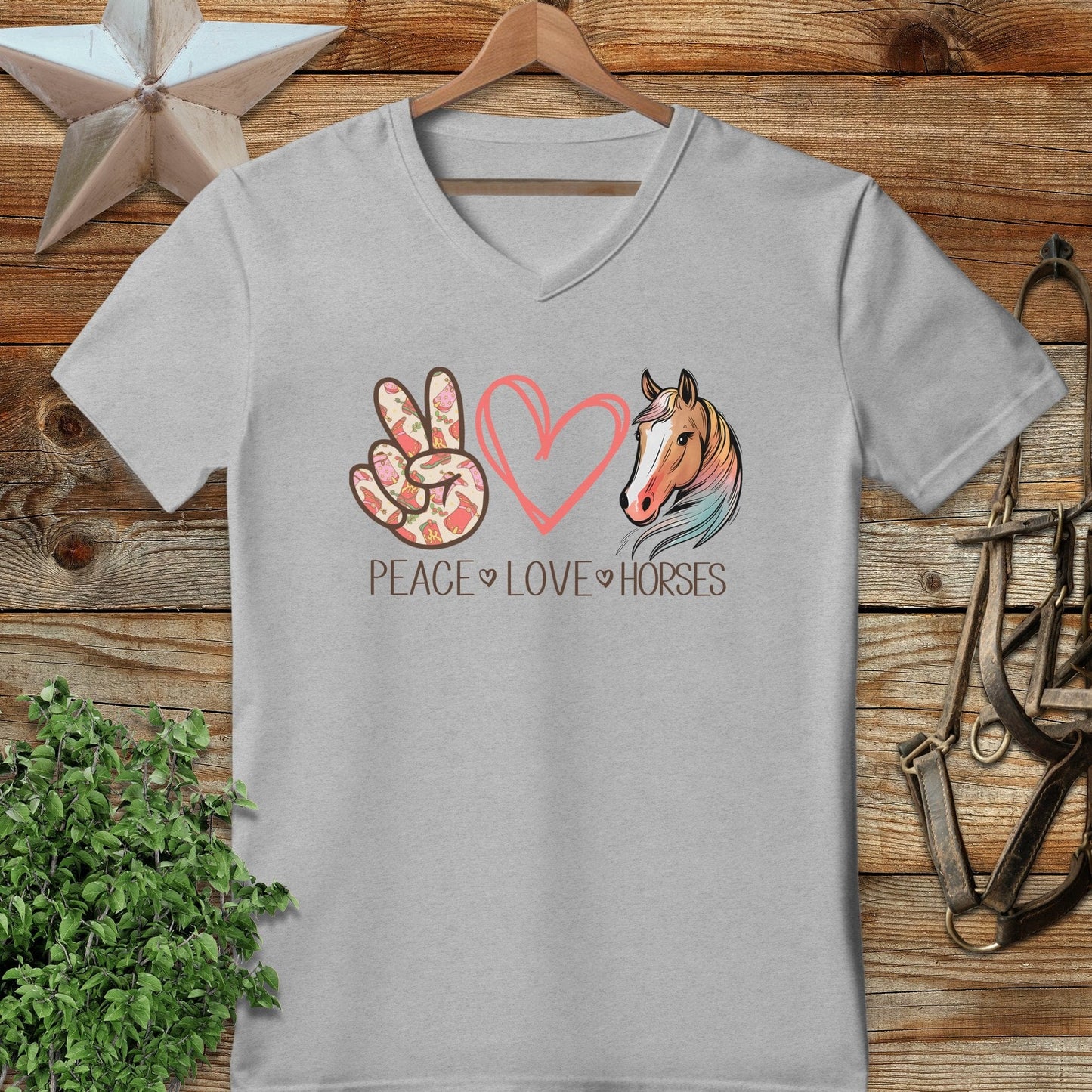 Peace Love Horses V-neck