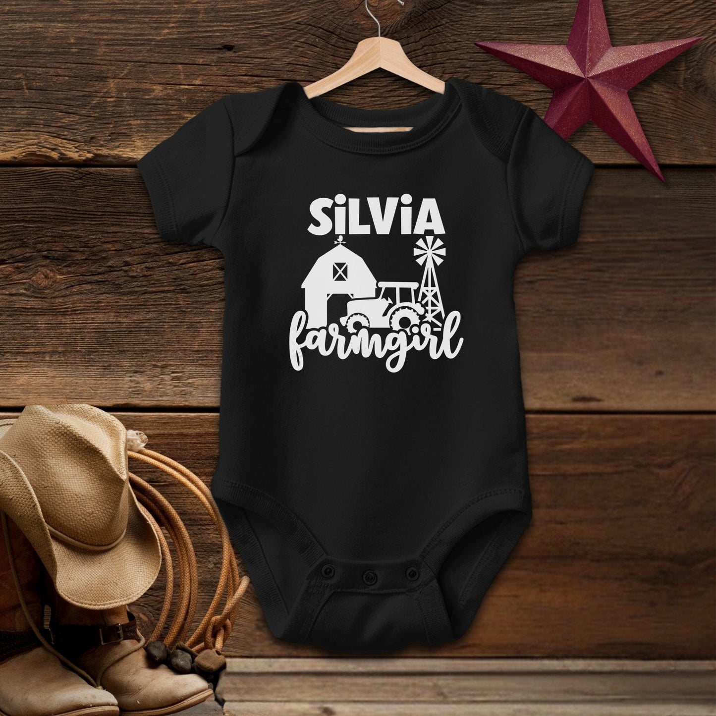 Personalized Farm Girl Baby Bodysuit
