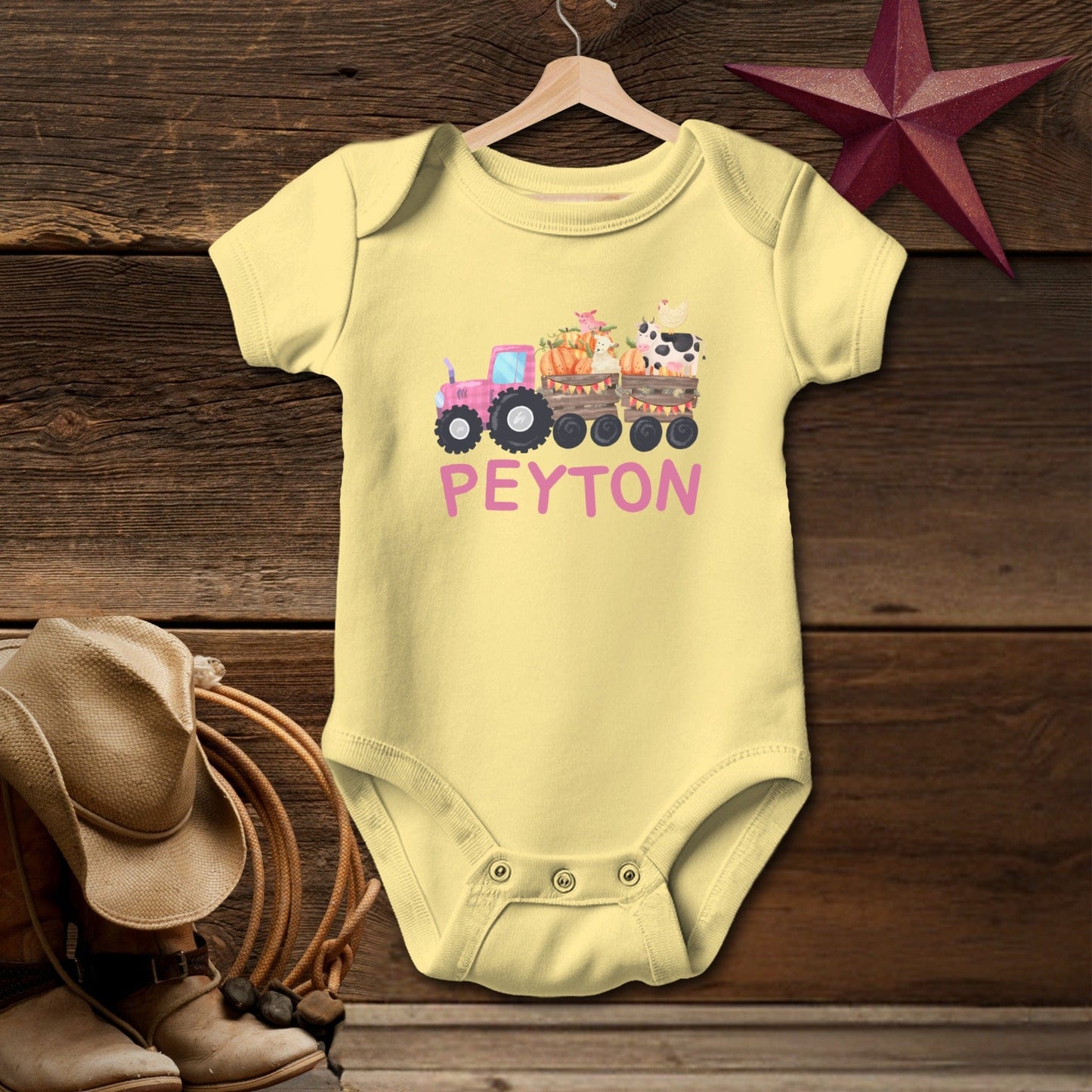 Personalized Pink Tractor Bodysuit (Baby)