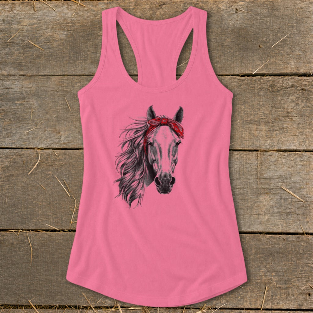 Red Bandana Horse Racerback Tank
