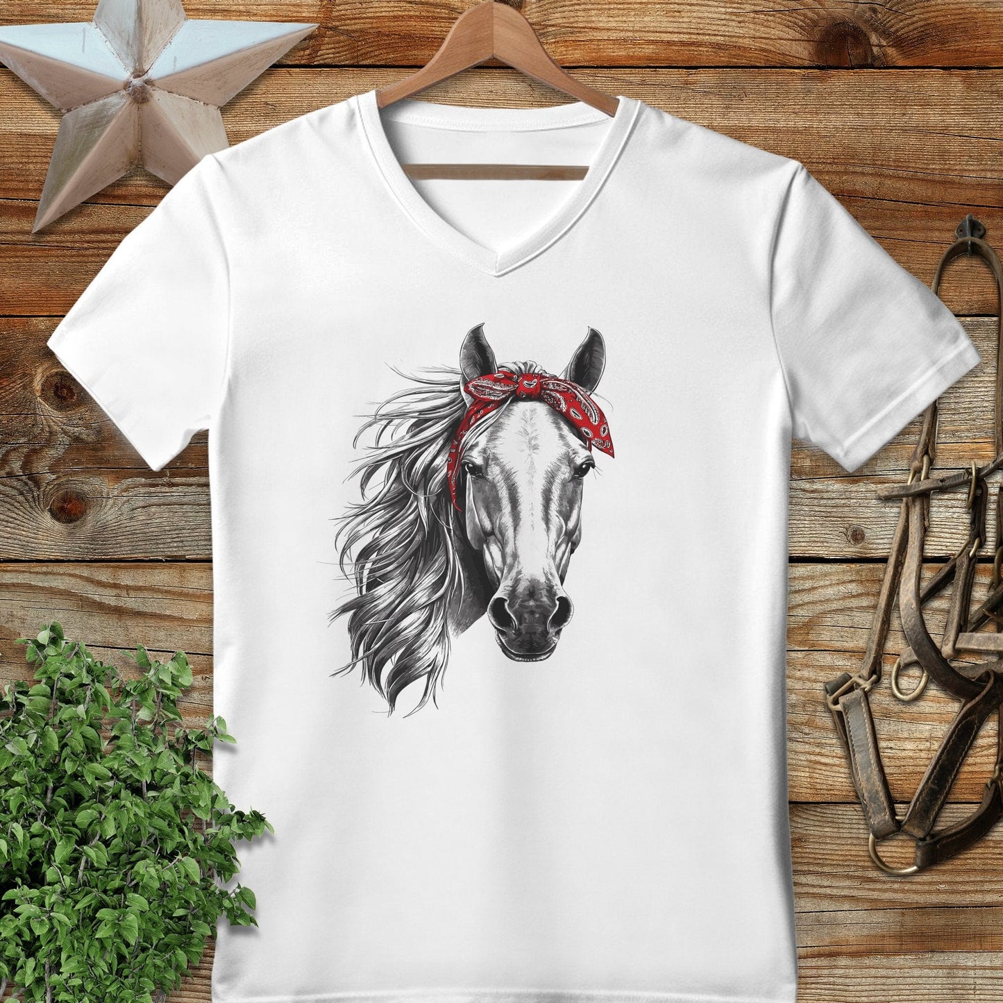 Red Bandana Horse V-neck