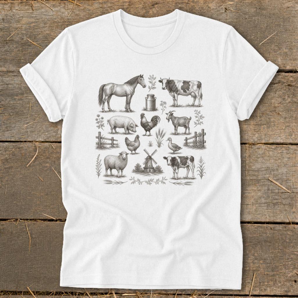 Vintage Drawing Farm Animals Softstyle Tee