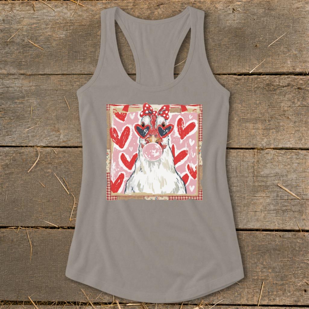 Whimsical Valentine - Chicken Racerback Tank