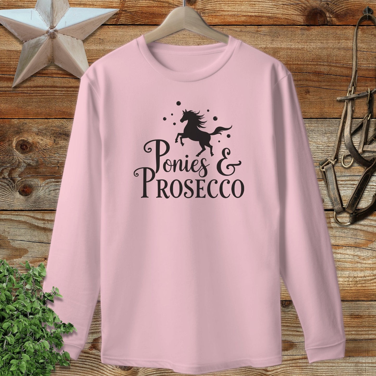 Adult Long Sleeve Tee Adult Long Sleeve Tee / S / Light Pink Ponies and Prosecco Long Sleeve Tee