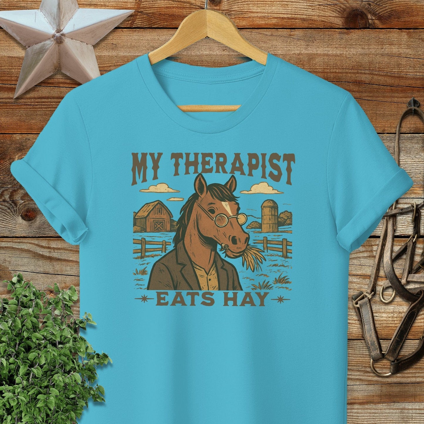 Adult T-shirt Adult T-Shirt / Tropical Blue / S My Therapist Eats Hay T-shirt