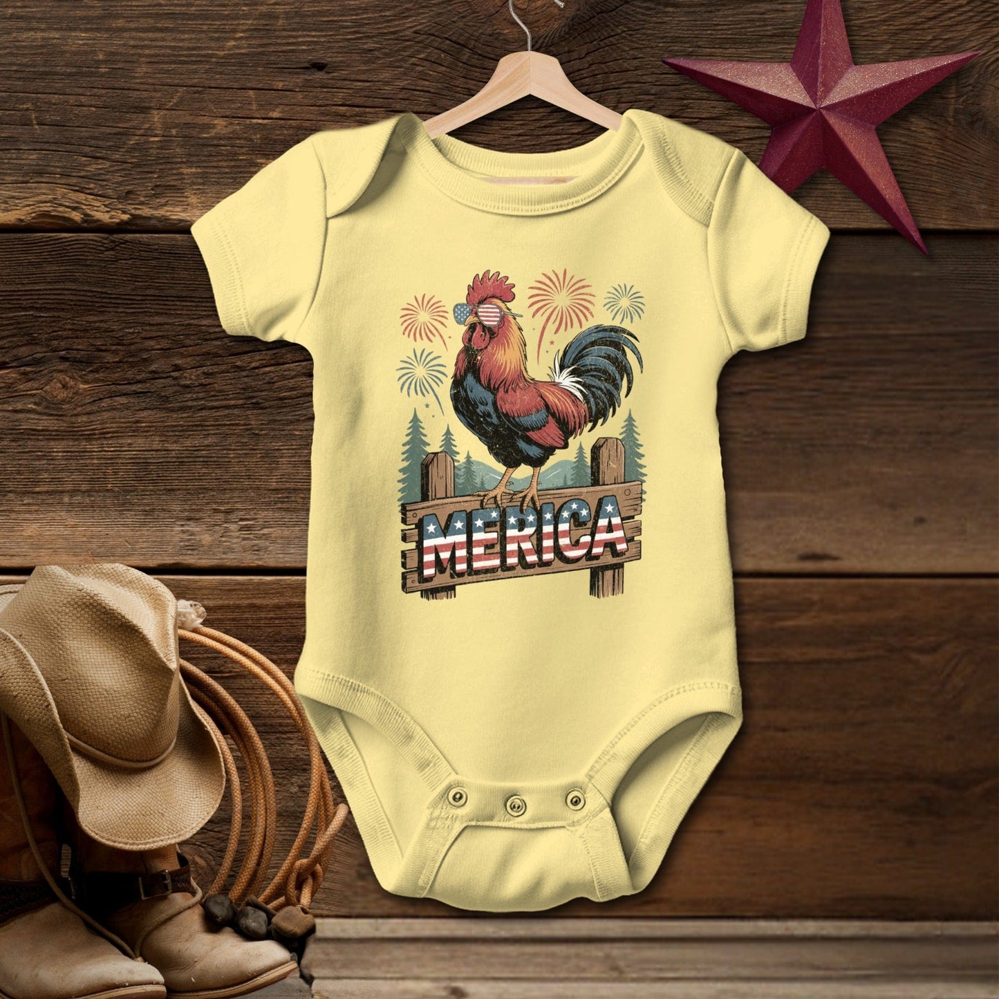 Baby Bodysuit Short Sleeve Butter / Newborn Merica Rooster T-shirt (Baby)