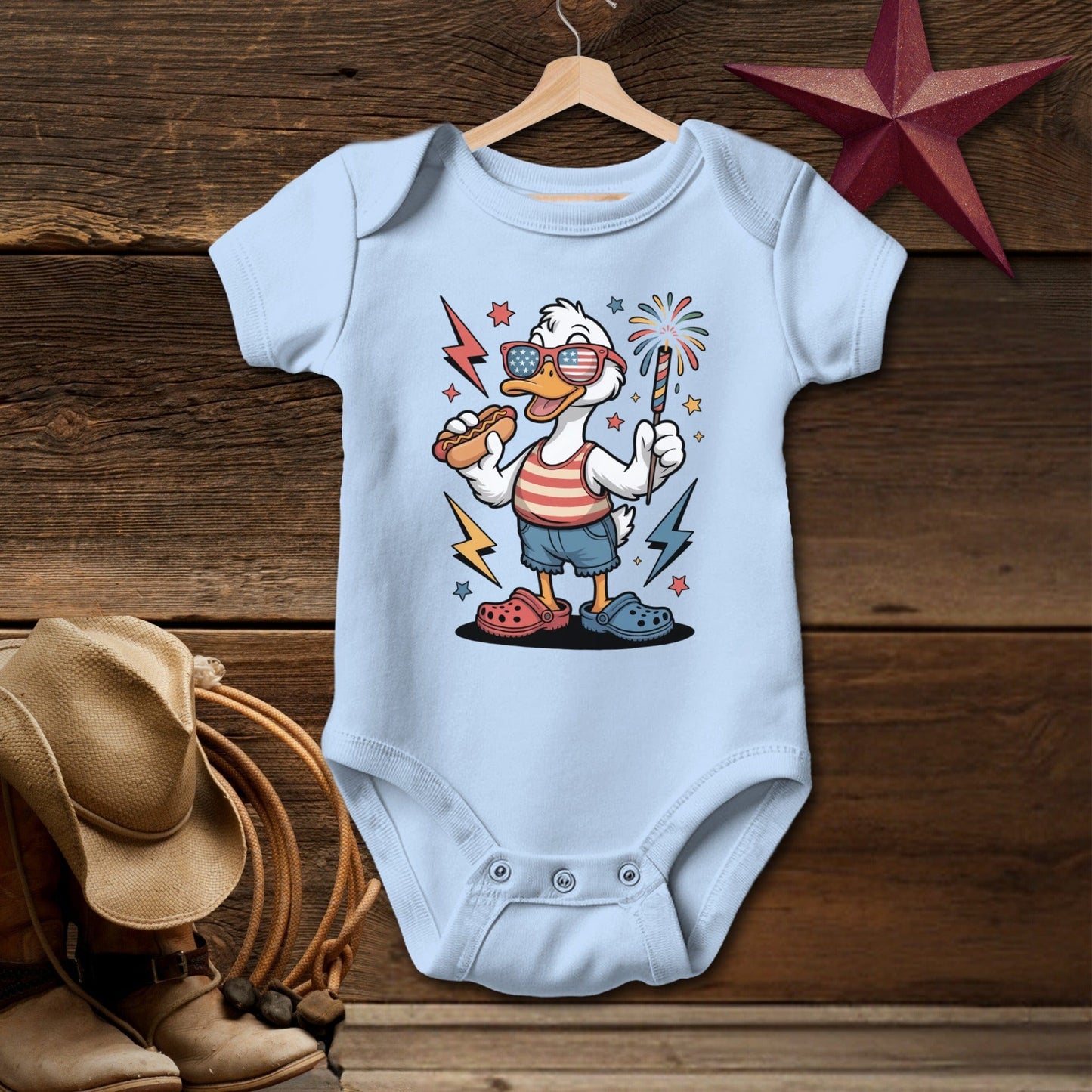 Baby Bodysuit Short Sleeve Light Blue / Newborn Festive 4th Duck T-shirt (Baby)
