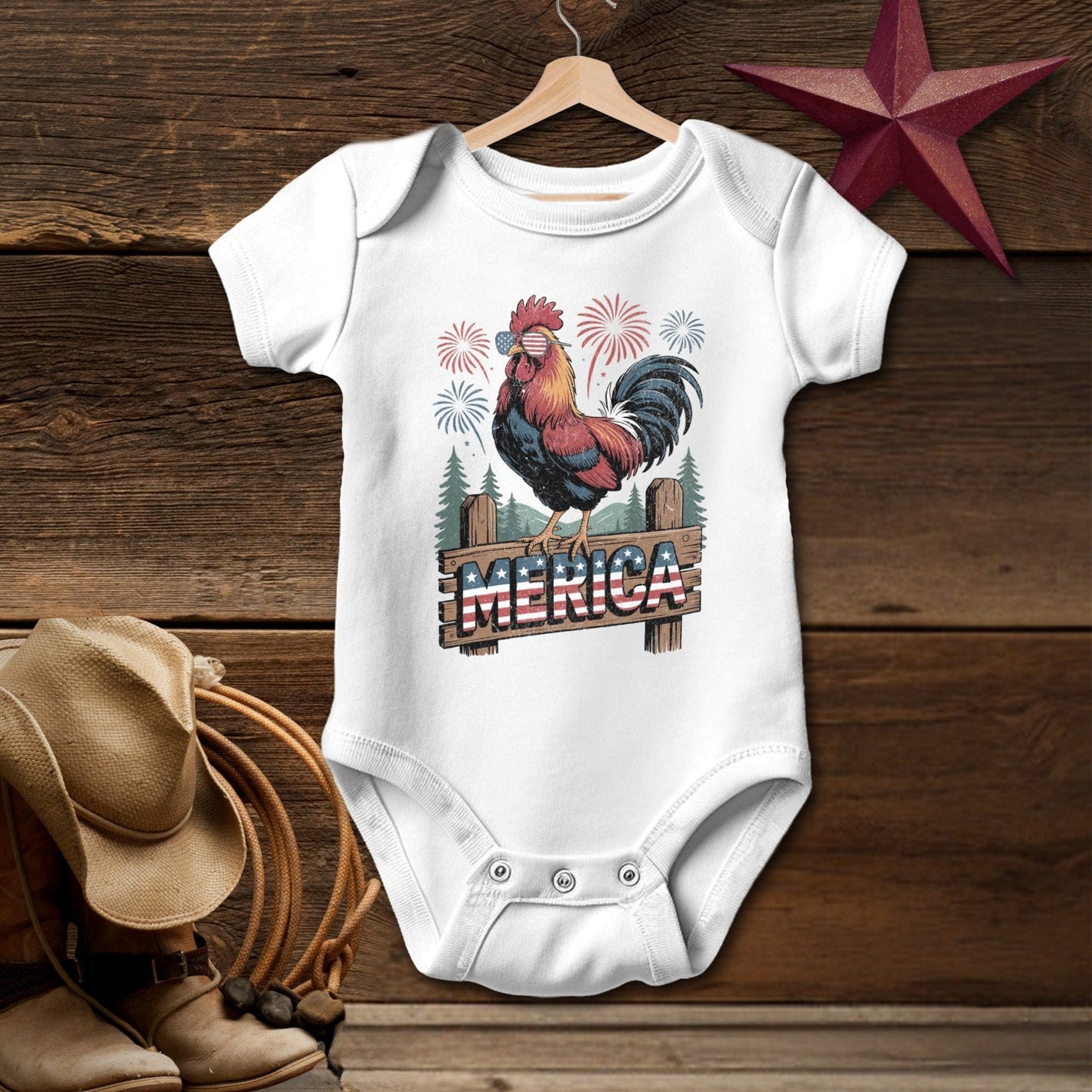 Baby Bodysuit Short Sleeve Newborn / White Merica Rooster T-shirt (Baby)
