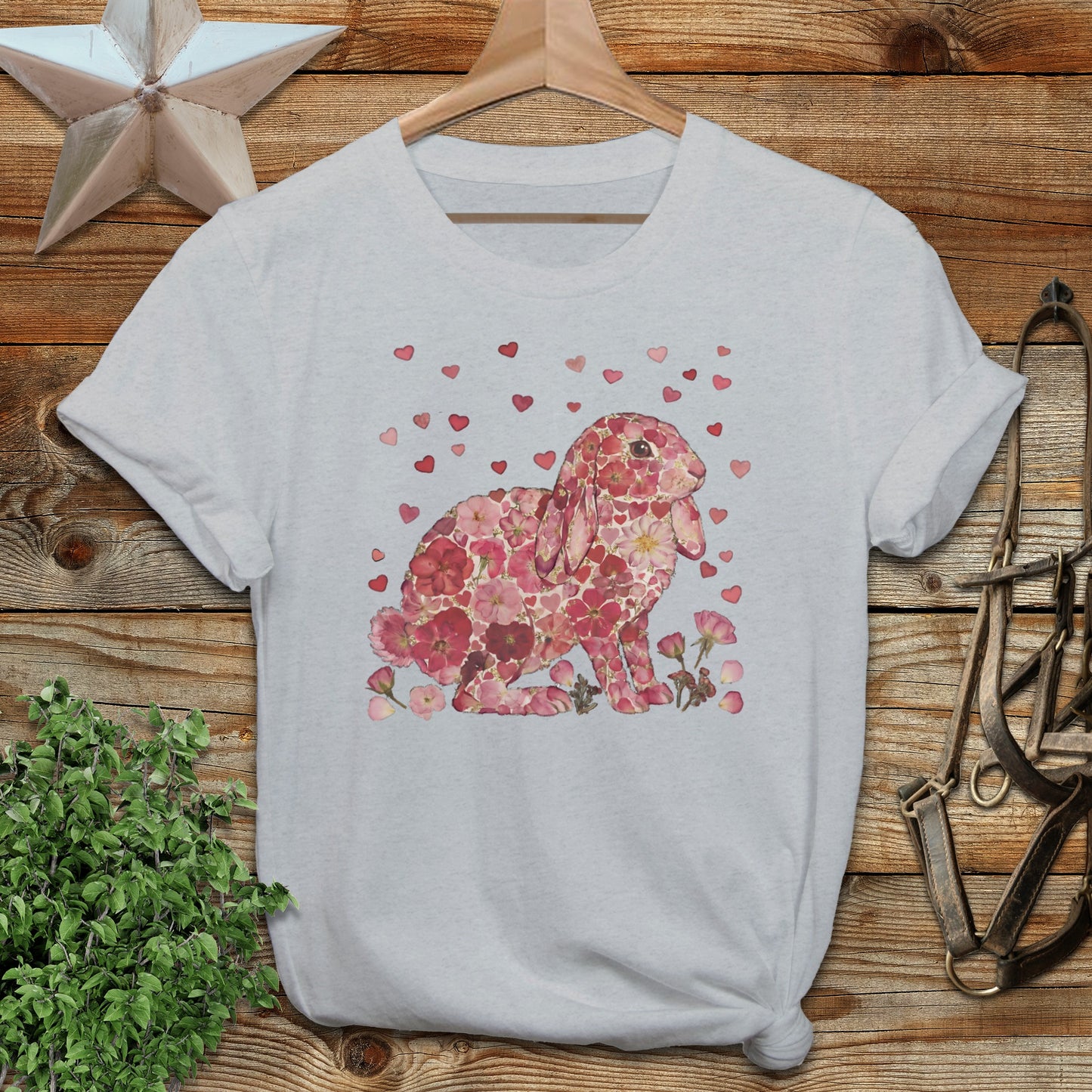 Floral Bunny with Hearts Graphic T-shirt Design