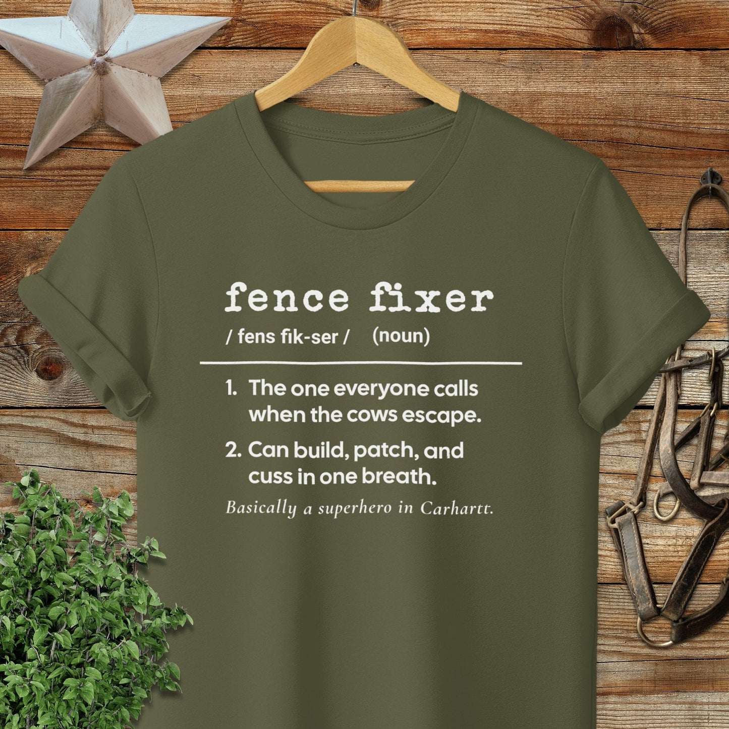Physical Item Adult T-Shirt / S / Military Green Fence Fixer Definition T-shirt