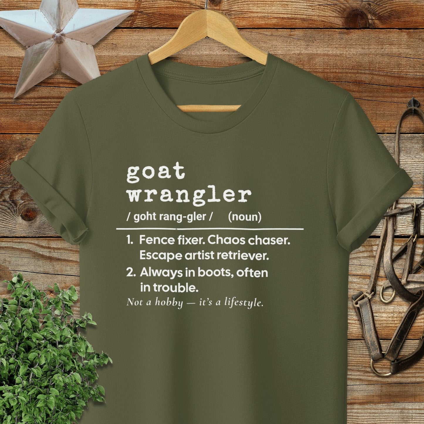 Physical Item Adult T-Shirt / S / Military Green Goat Wrangler Definition T-shirt