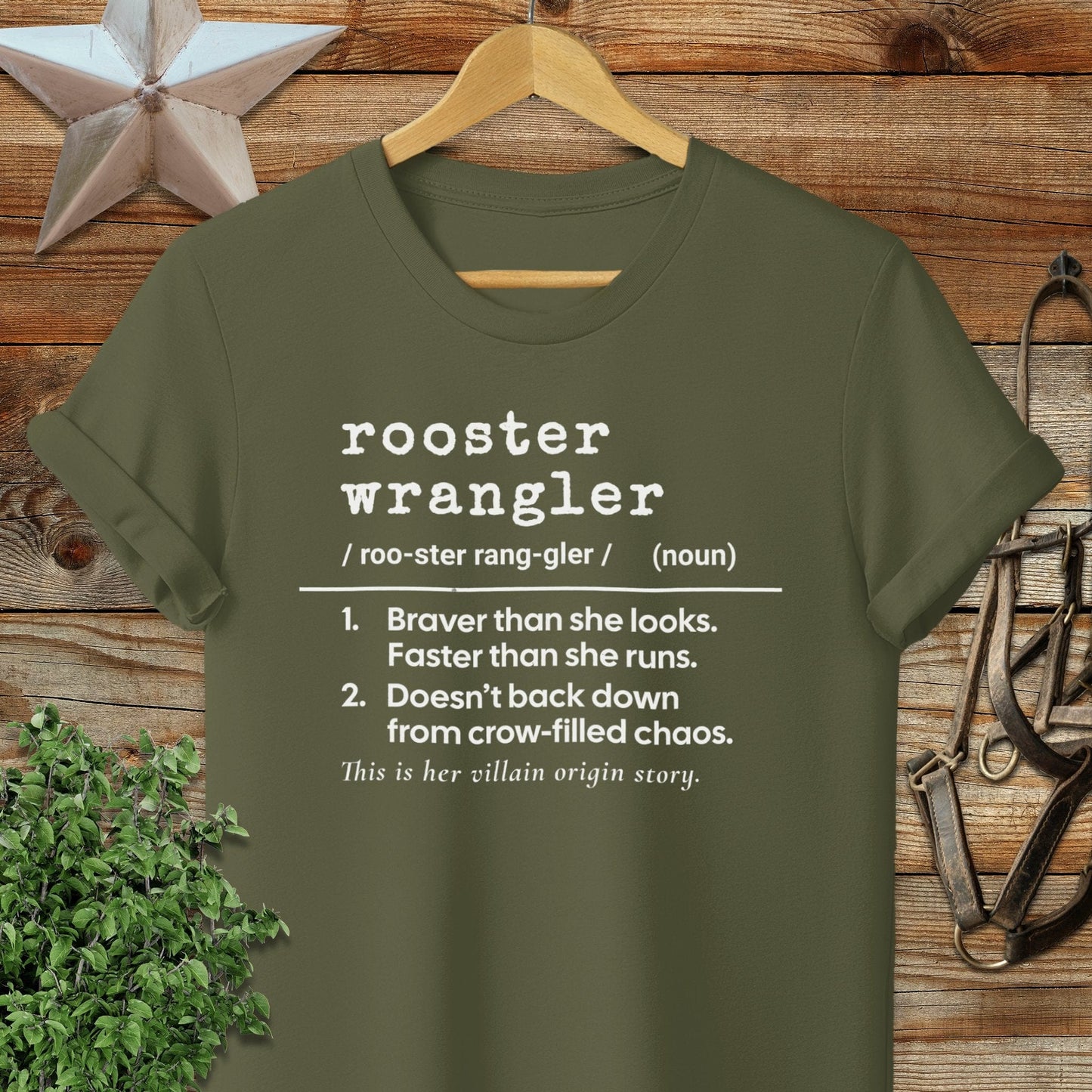 Physical Item Adult T-Shirt / S / Military Green Rooster Wrangler Definition T-shirt