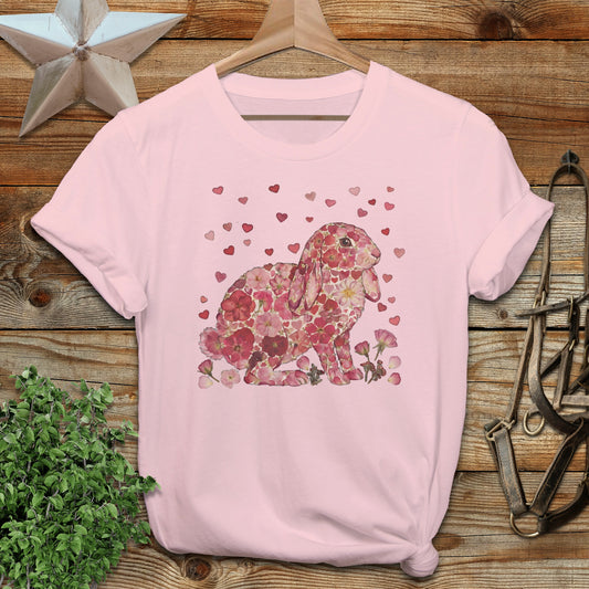 Cute Floral Bunny Design with Hearts T-shirt