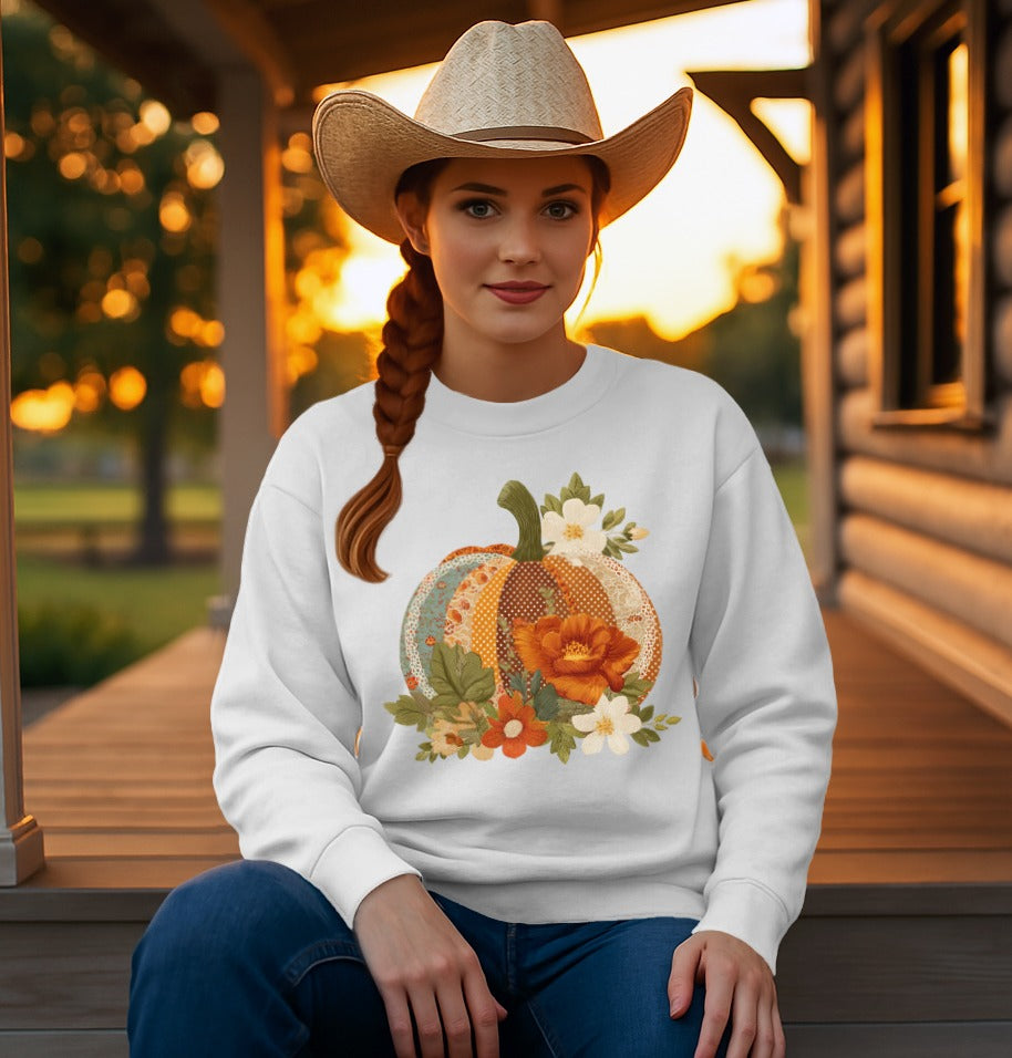 Pumpkin Floral Art White Sweatshirt product type