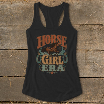 Black tank top with "Horse Girl Era" text and horse graphic.