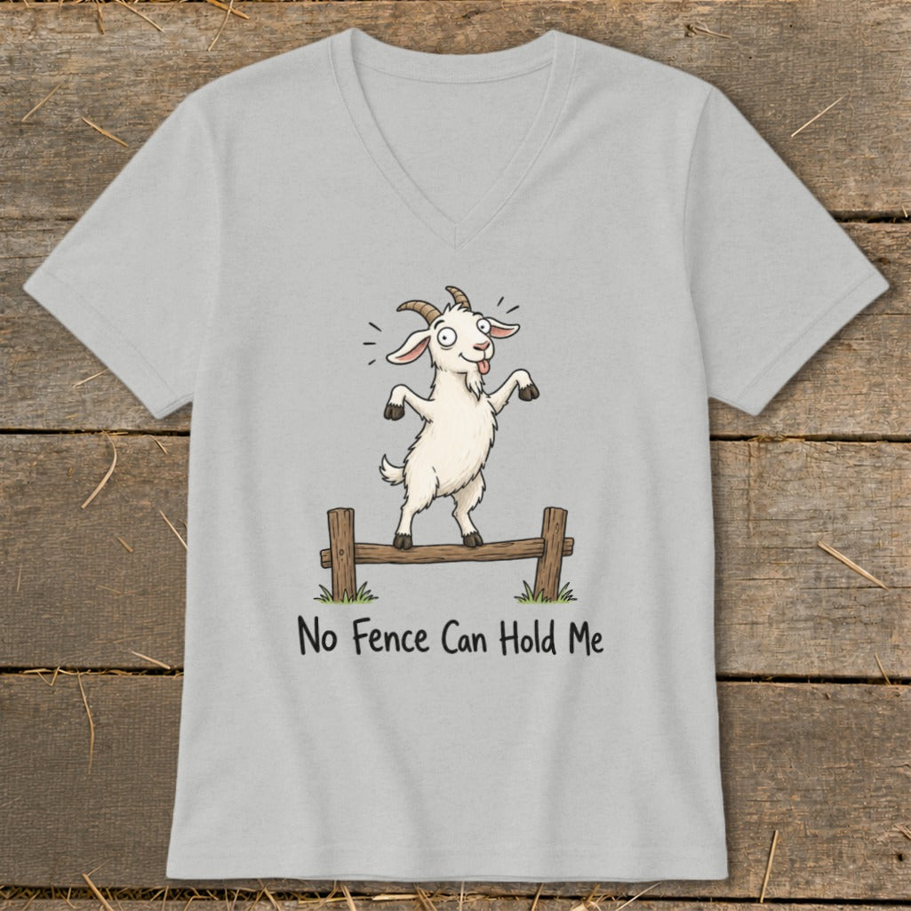 Cartoon goat balances on a fence with text "No Fence Can Hold Me".