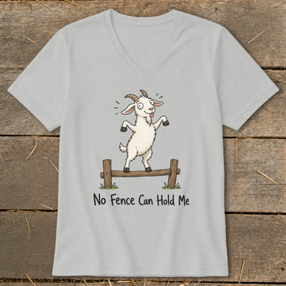 Cartoon goat balances on a fence with text "No Fence Can Hold Me".
