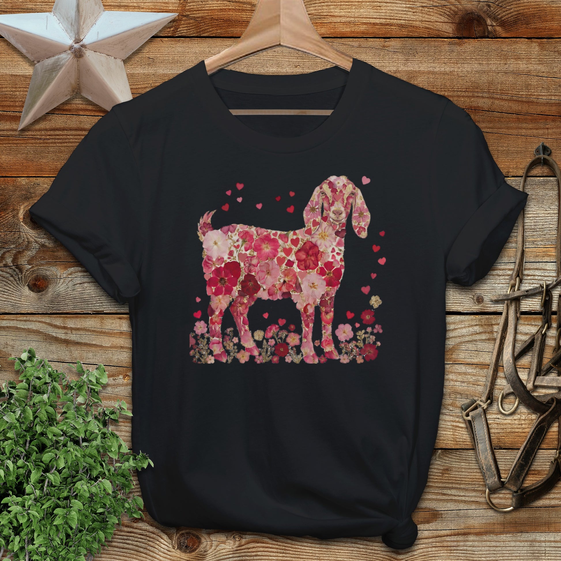 Floral Goat Design Graphic Tee Cute Animal Shirt