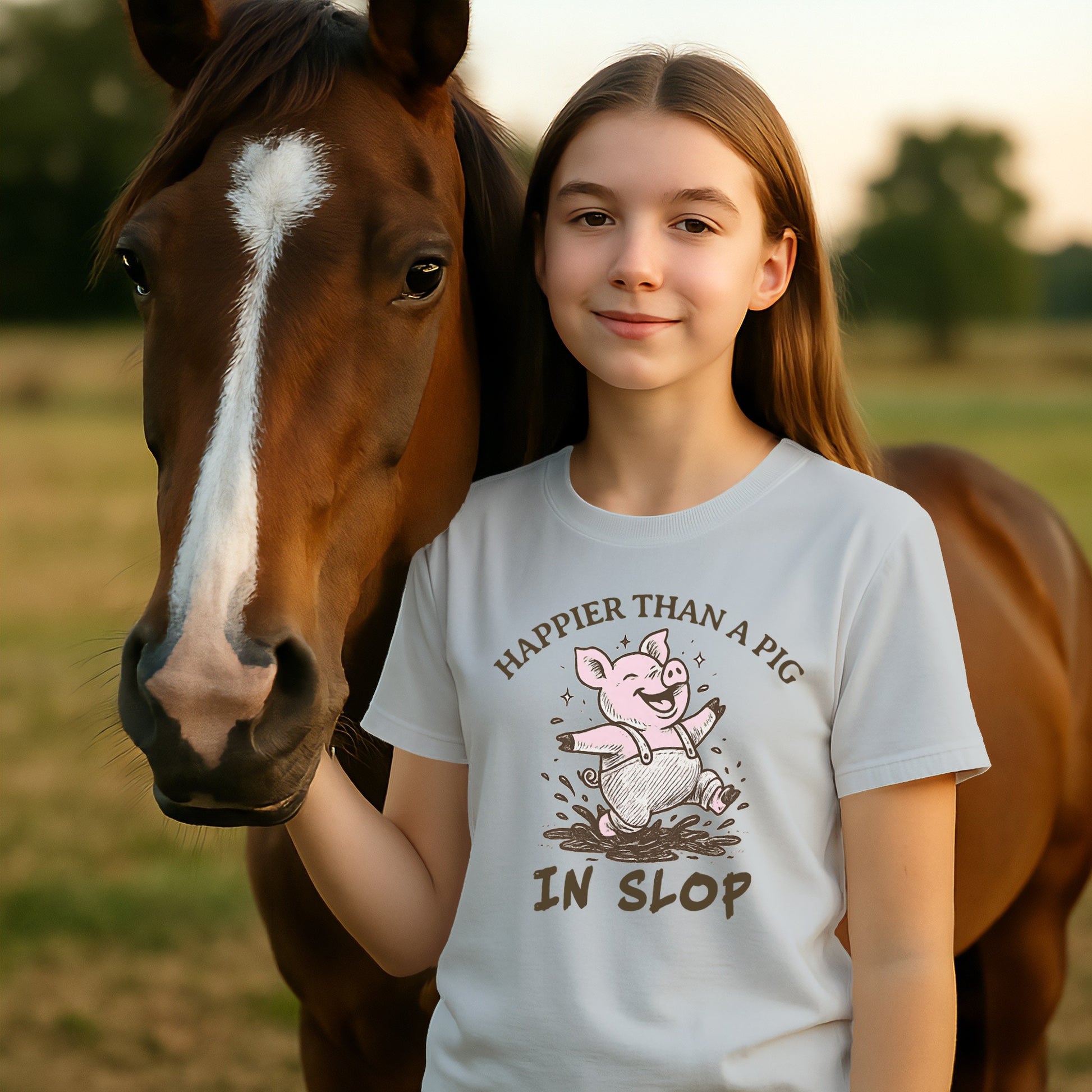 Happier Than a Pig in Slop Cute Pig T-Shirt