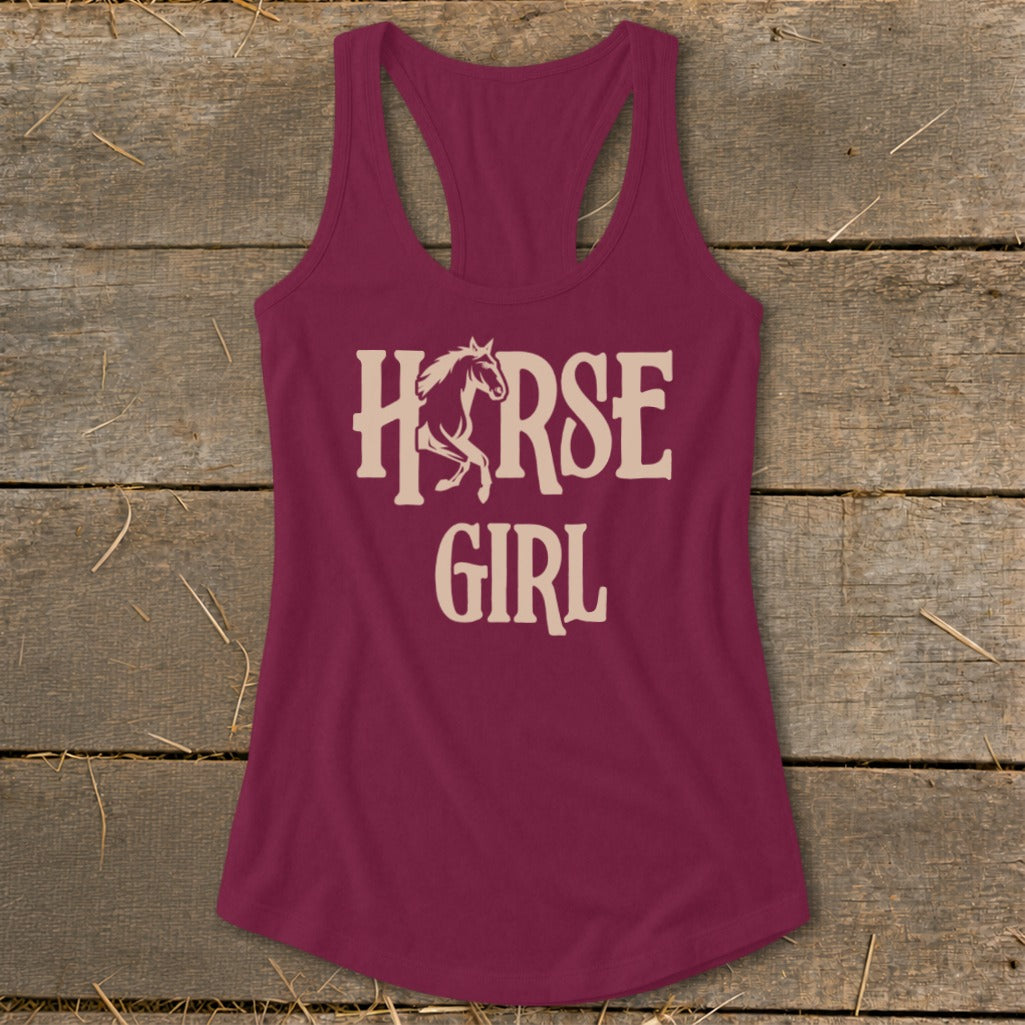 Maroon tank top with "HORSE GIRL" text and horse graphic.