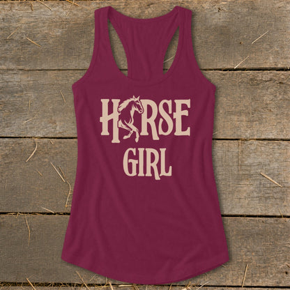 Maroon tank top with "HORSE GIRL" text and horse graphic.