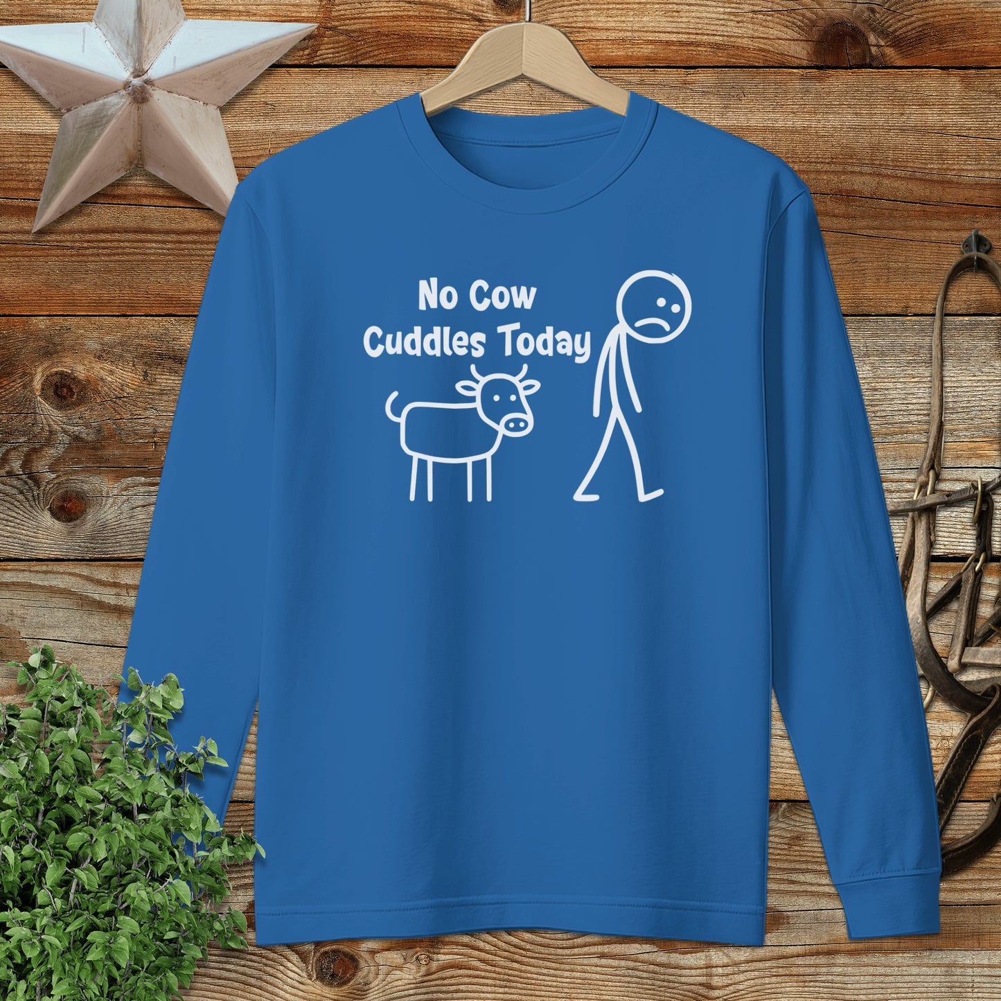 No Cow Cuddles Today Stick Figure Blue Top