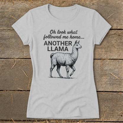 Light grey t-shirt with a llama graphic and "Another Llama" text.