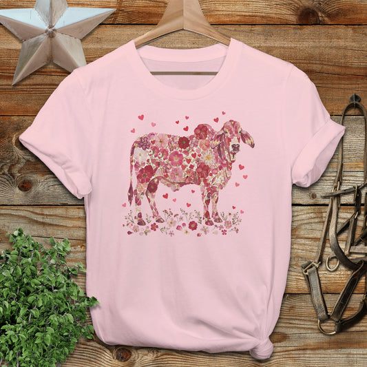 Floral Pattern Cow Graphic T-Shirt Fashion Apparel