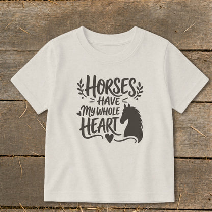 Light beige t-shirt with "Horses Have My Whole Heart" and horse silhouette design.