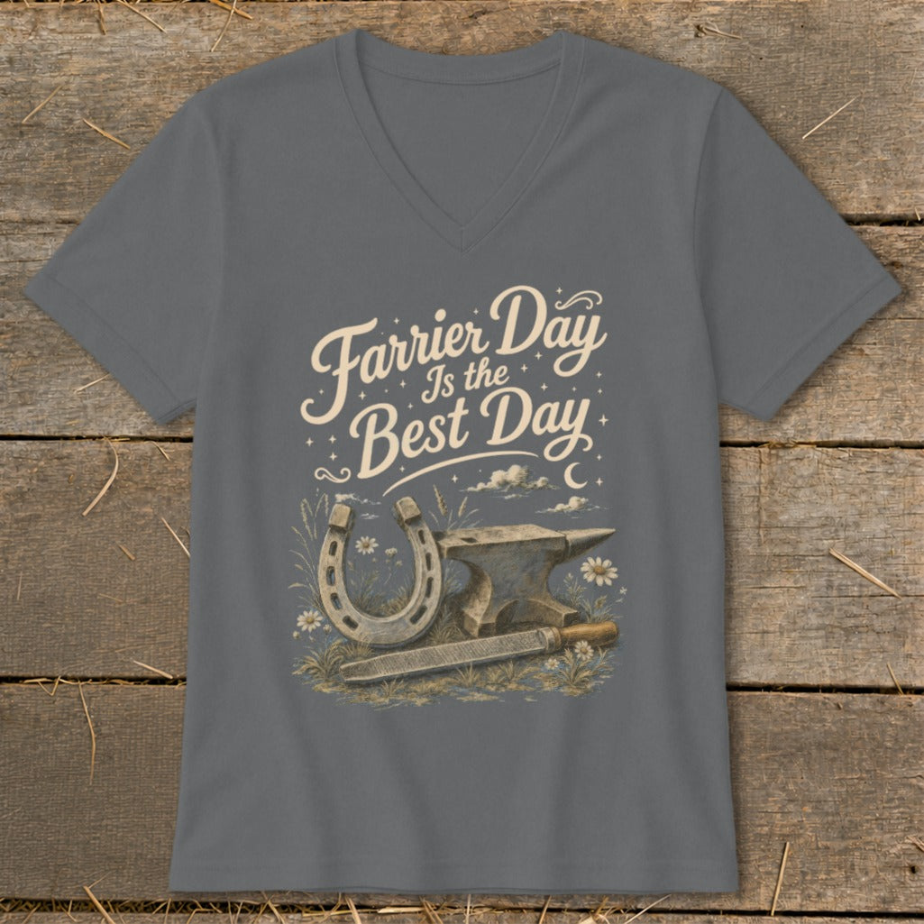 Farrier Day Is the Best Day text with horseshoe, anvil, and file graphic.