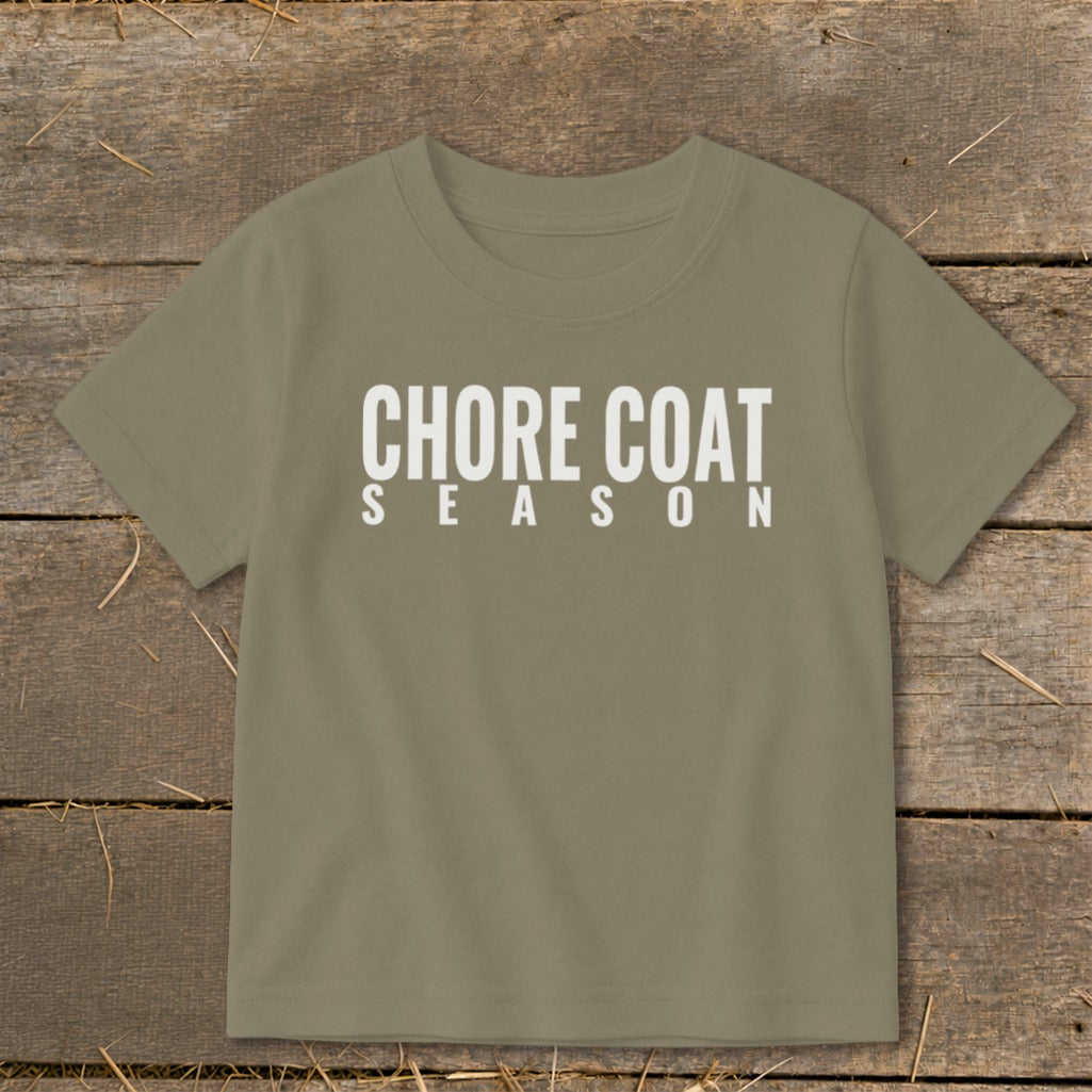 Taupe t-shirt with "CHORE COAT SEASON" text in white.