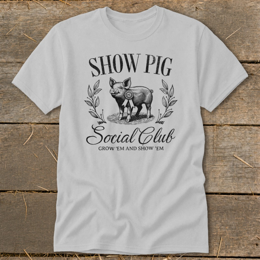Show Pig Social Club t-shirt with pig graphic and text.