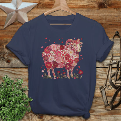 Floral Sheep with Hearts Graphic Print Tee