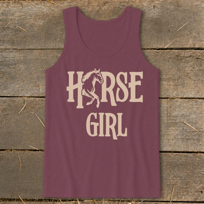 Burgundy tank top with "HORSE GIRL" text and horse graphic.