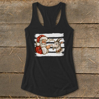 Santa booping a goat with "Boop" text on a black tank top.