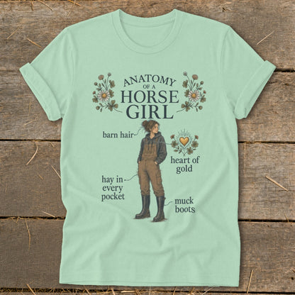 "Anatomy of a Horse Girl" text with illustration of girl and descriptive labels.